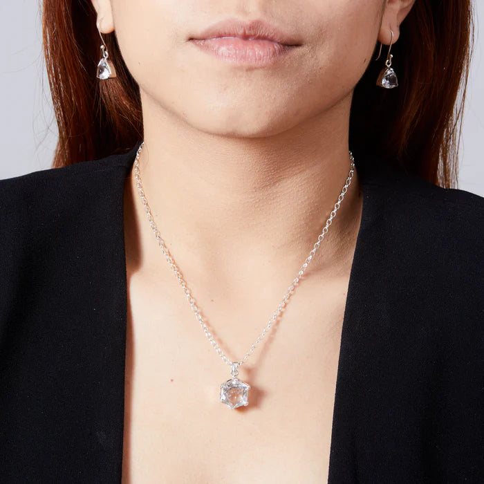 clear quartz hexagon pendant necklace sterling silver faceted clear quartz gemstone necklace crystal jewelry