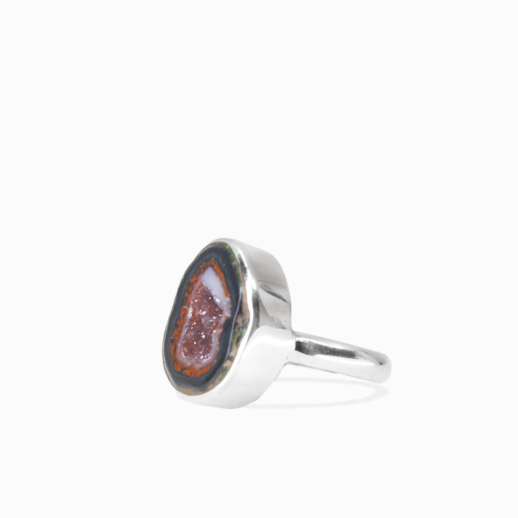 Agate geode raw organic ring in sterling silver