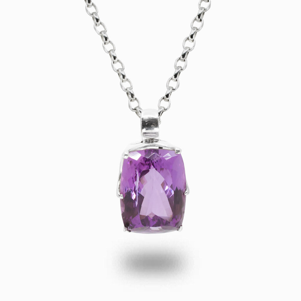 Faceted rectangle amethyst necklace in sterling silver