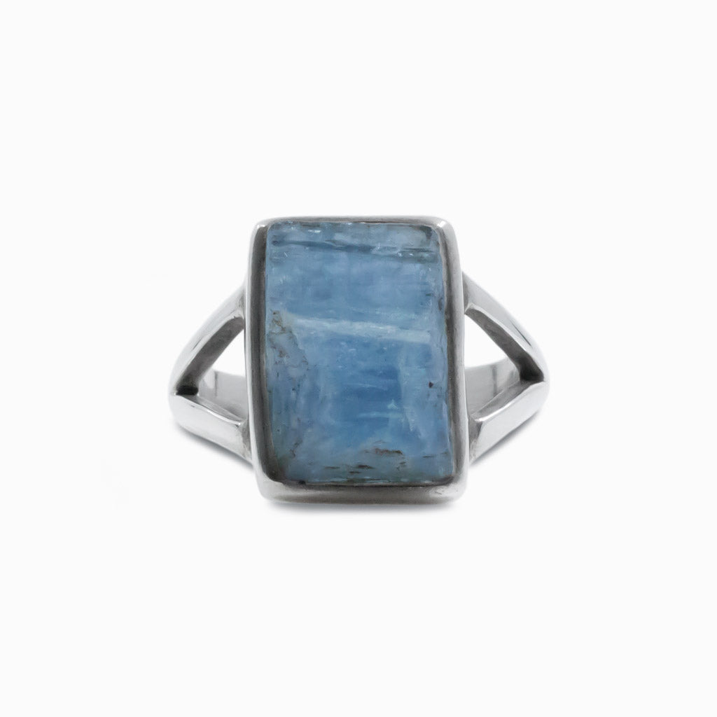 Rectangle raw Aquamarine ring