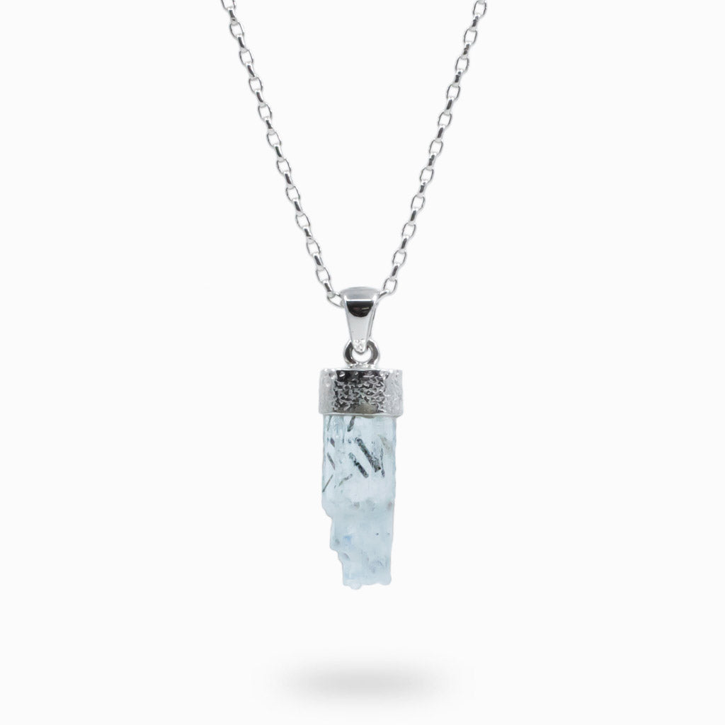 Black and pale blue raw Black tourmaline and Aquamarine Necklace in sterling silver