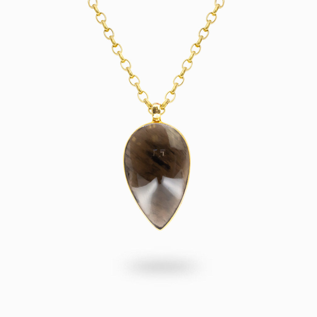 Teardrop Black Obsidian pendant in polished 14K gold vermeil bezel over sterling silver.