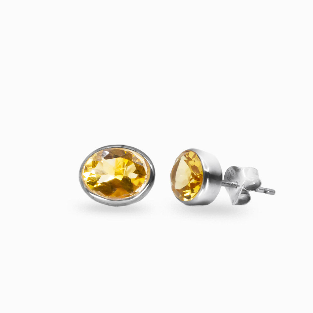 FACETED OVAL CITRINE STUD EARRINGS