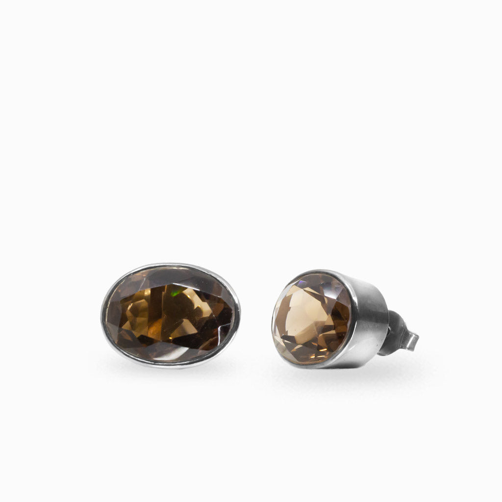 FACETED SMOKEY QUARTZ STUD EARRINGS | MADE IN EARTH