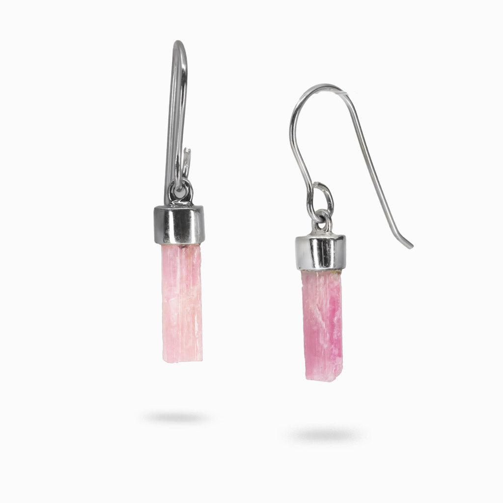 Raw PINK YOUTMALINE PENCIL DROP EARRINGS | made in earth
