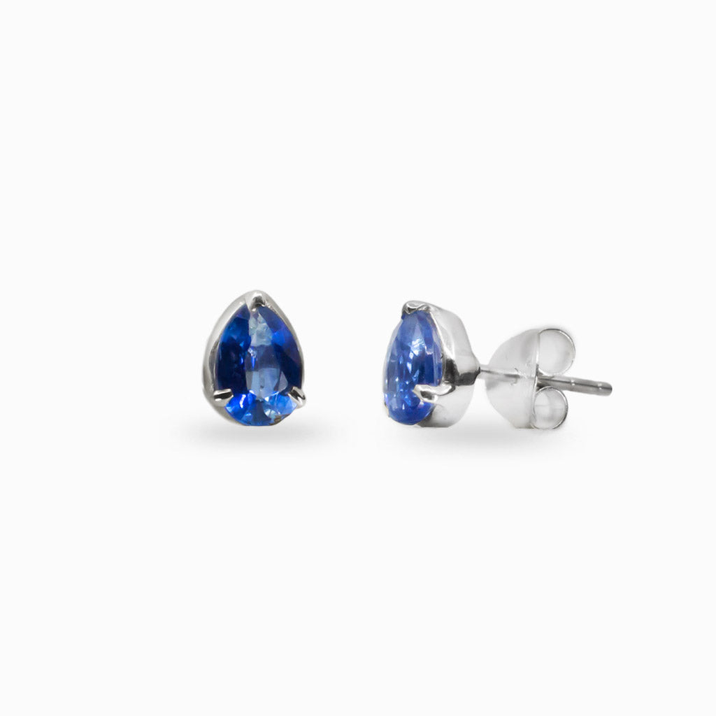 FACETED TEAR BLUE KYANITE STERLING SILVER STUD EARRINGS