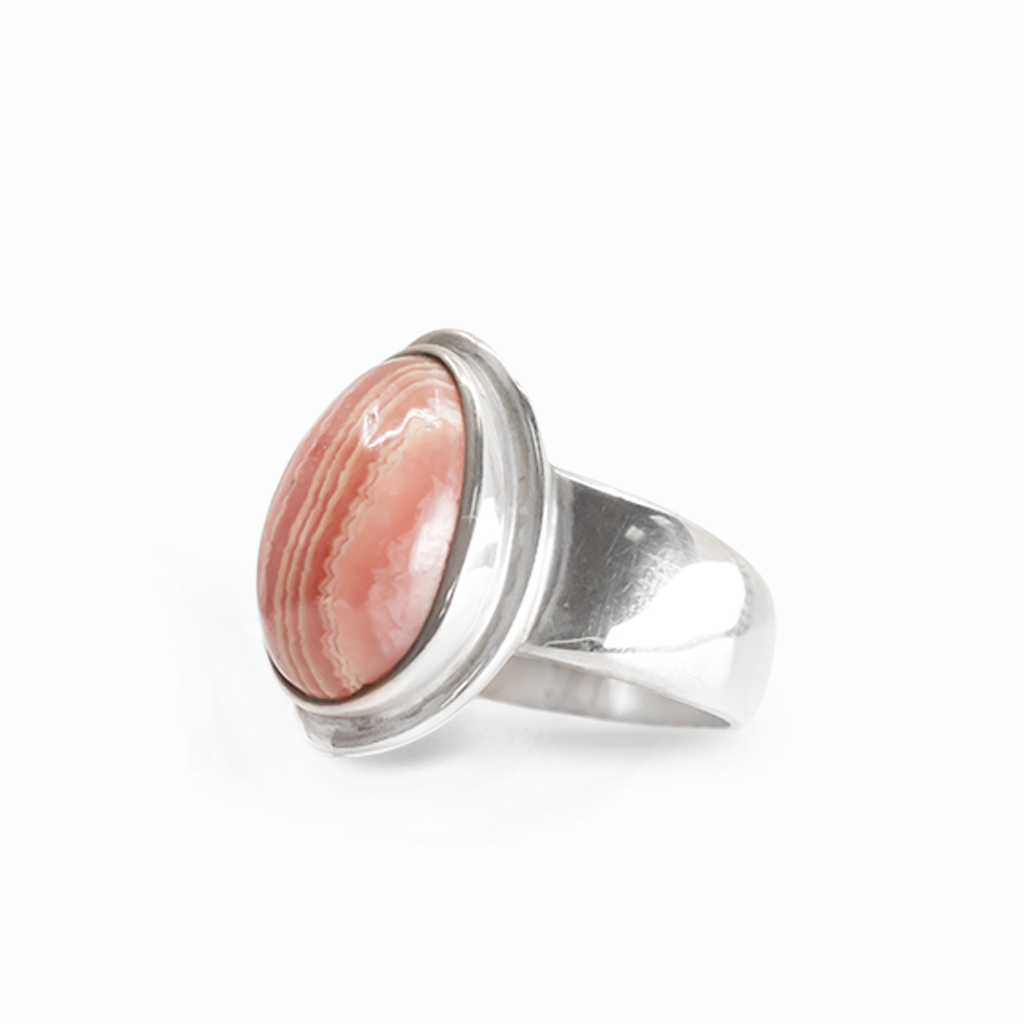 Oval Pink Tourmaline cabochon ring set in polished 925 sterling silver.