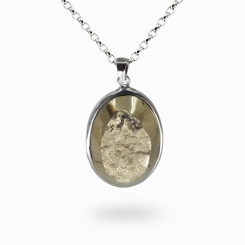 Raw pyrite druzy necklace in sterling silver bezel, golden crystal cluster jewelry, natural pyrite stone pendant. | MADE IN EARTH