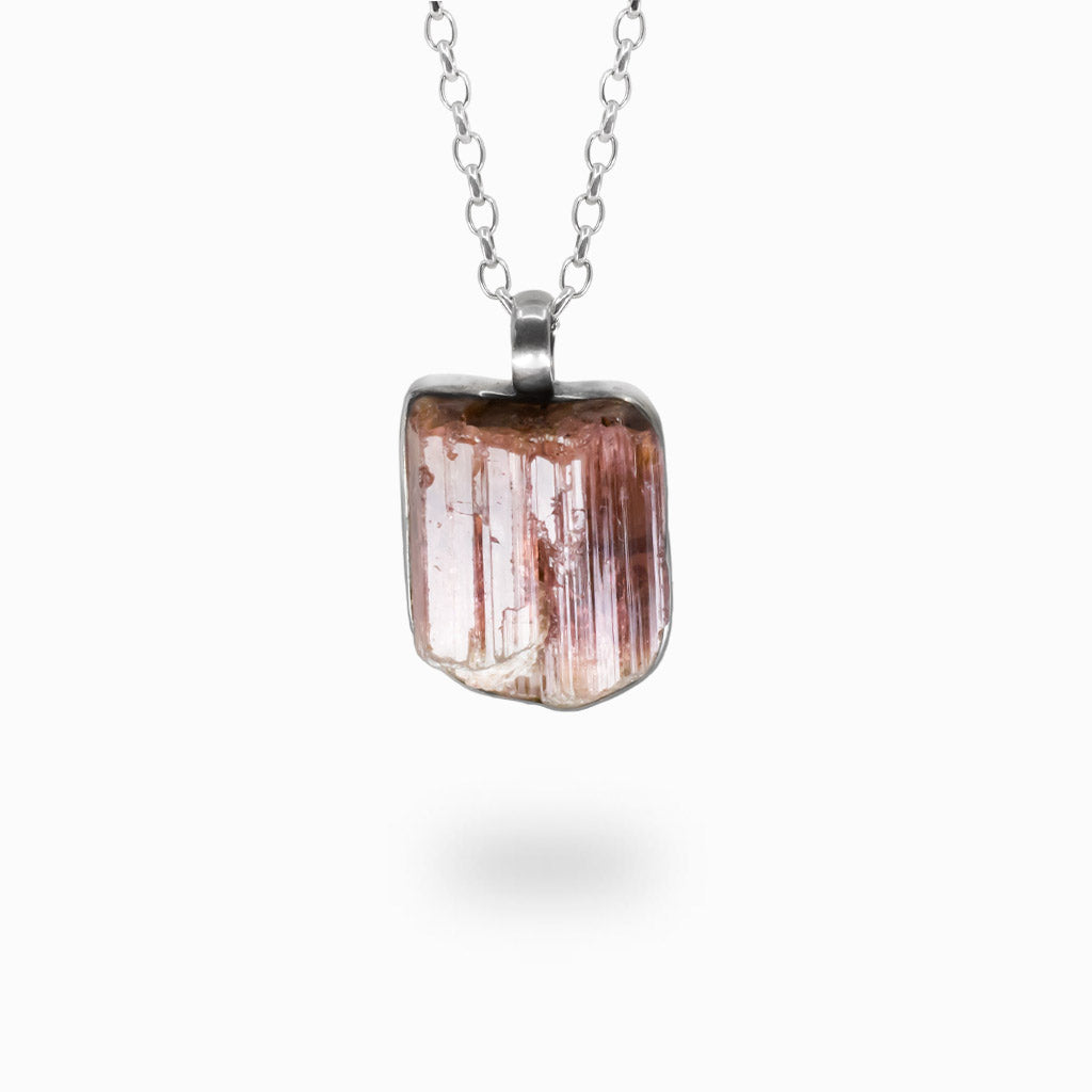 Raw pink tourmaline necklace sterling silver, natural pink tourmaline crystal pendant, healing gemstone jewelry | MADE IN EARTH