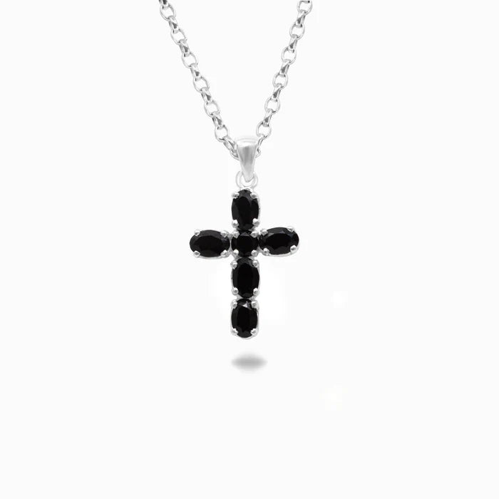 black onyx cross necklace sterling silver faceted black onyx gemstone cross pendant jewelry
