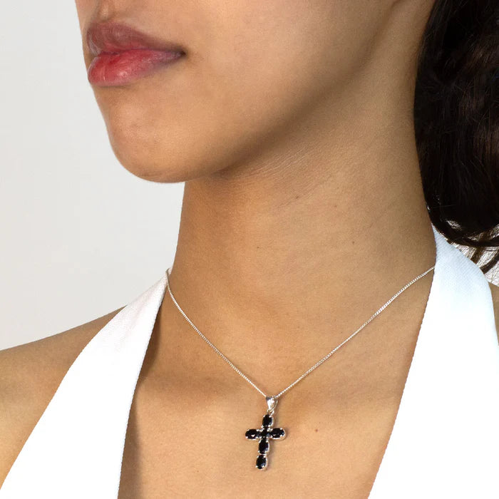 black onyx cross necklace sterling silver faceted black onyx gemstone cross pendant jewelry
