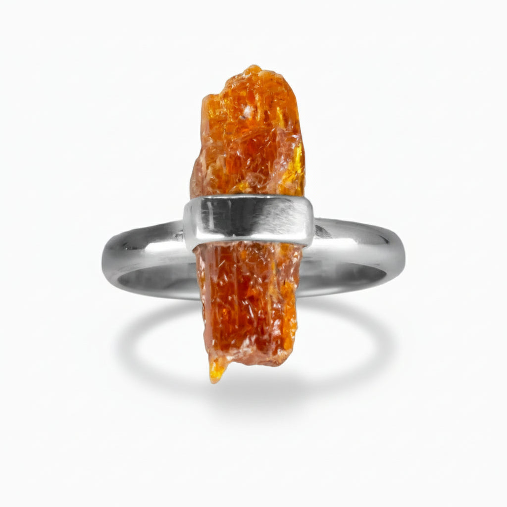 RAW ORANGE KYANITE PENCIL STERLING SILVER RING | MADE IN EARTH