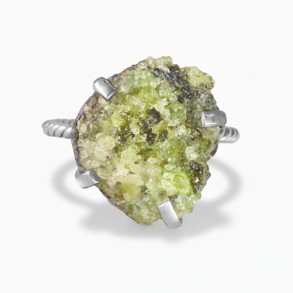RAW PERIDOT RING WITH ROPE BAND STERLING SILVER | MADE IN EARTH