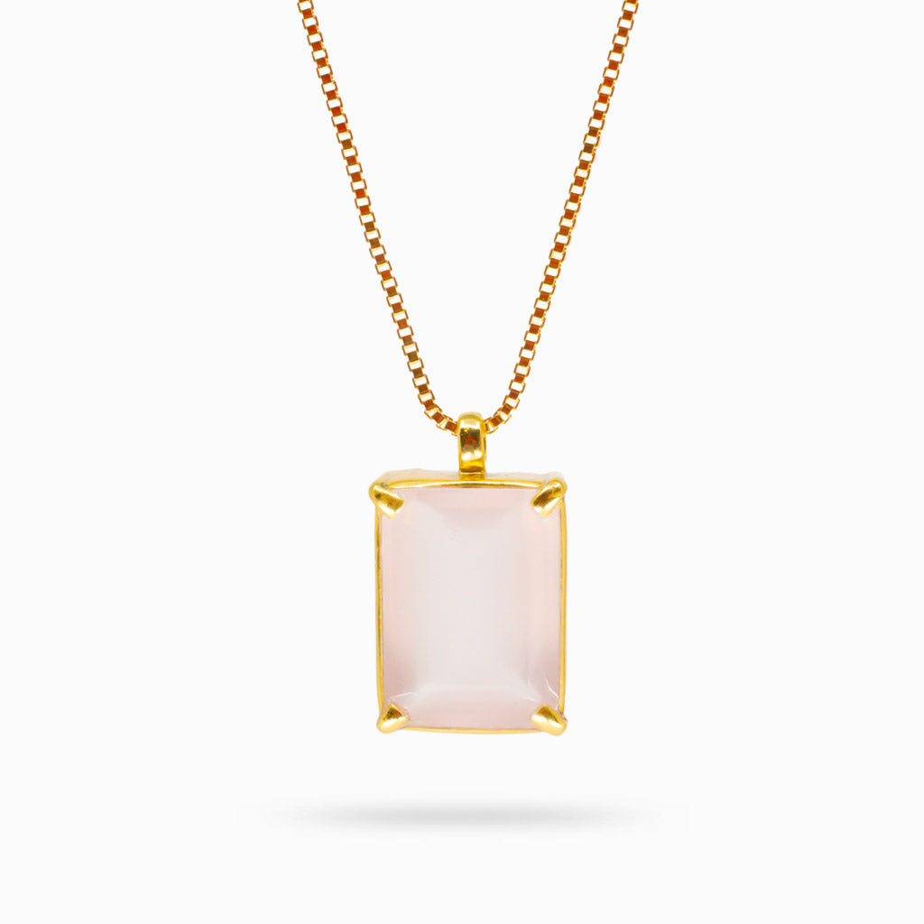 FACETED ROSE QUARTZ NECKLACE IN YELLOW GOLD VERMEIL FINISH