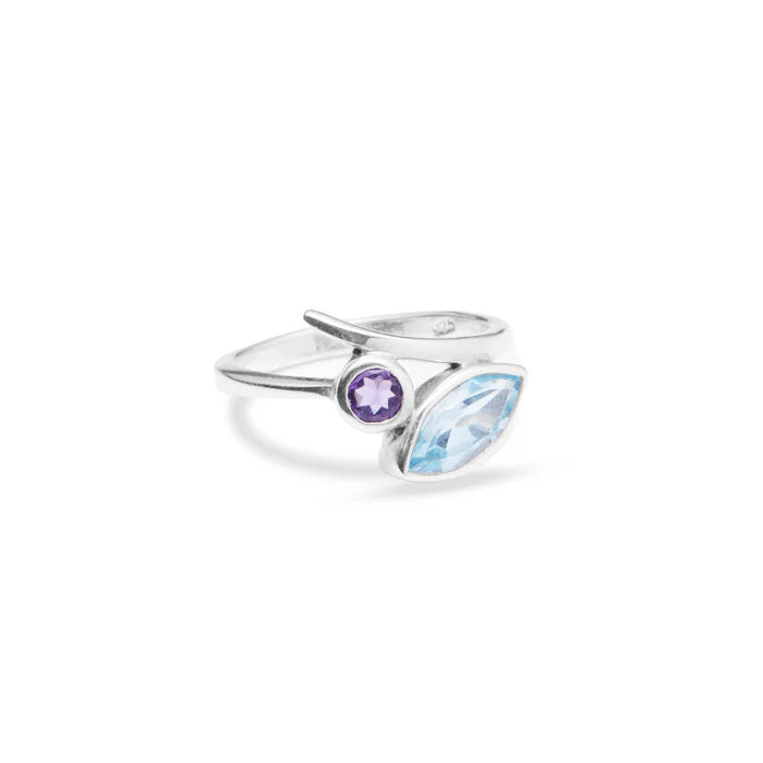 amethyst and blue topaz ring sterling silver purple quartz sky blue gemstone marquise ring