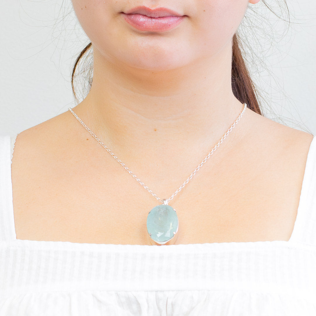 FAC AQUAMARINE OVAL CLAW NECKLACE STERLING SILVER MADE IN EARTH