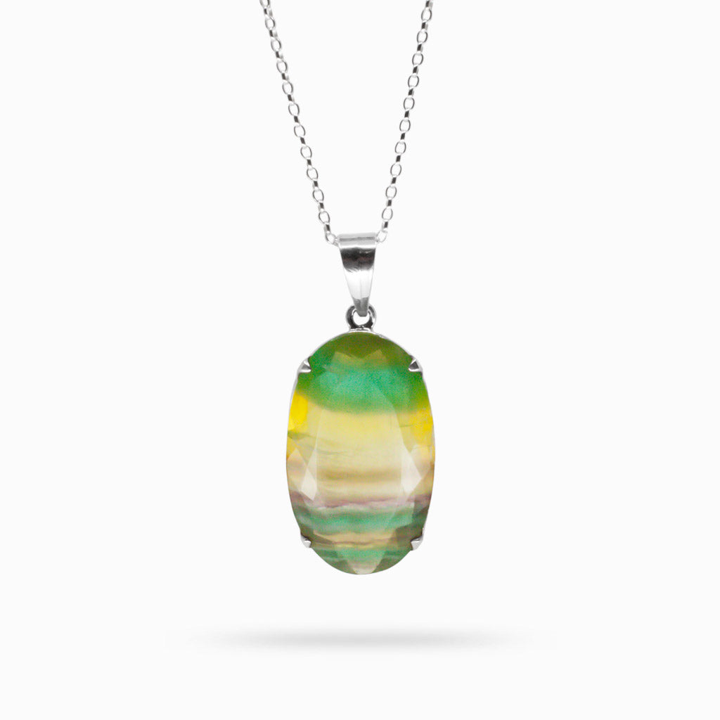 FLUORITE FACETED OVAL CLAW NECKLACE MADE IN EARTH