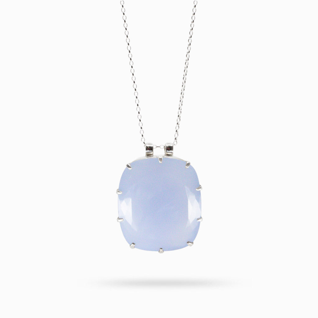 BLUE CHALCEDONY FACETED REC CLAW NECKLACE MADE IN EARTH