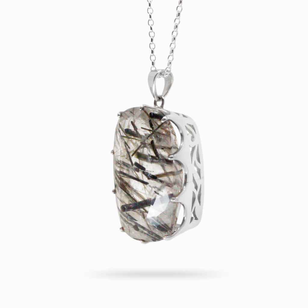 FACETED TOURMALINATED QUARTZ REC NECKLACE MADE IN EARTH STERLING SILVER
