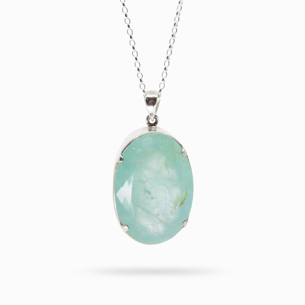 FAC AQUAMARINE OVAL CLAW NECKLACE STERLING SILVER  MADE IN EARTH