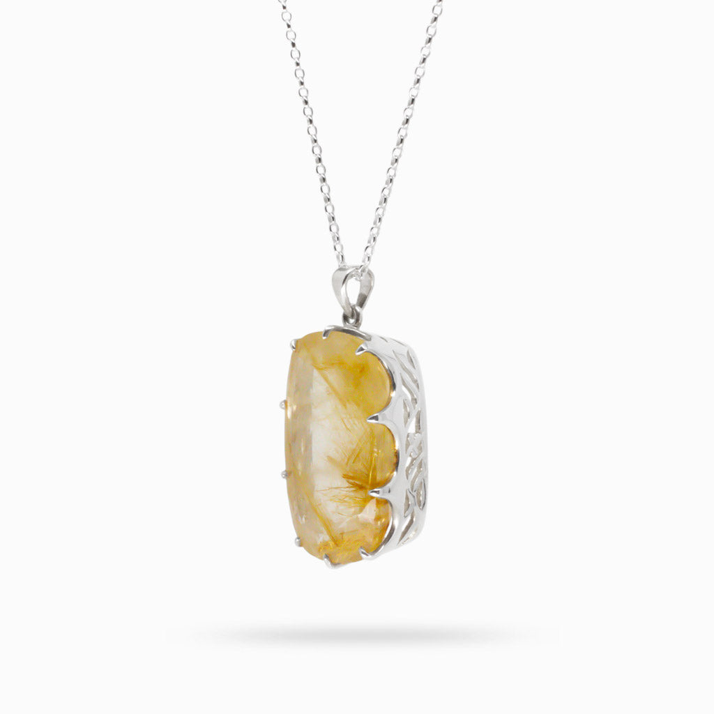 RUTILATED QUARTZ REC NECKLACE STERLING SILVER MADE IN EARTH