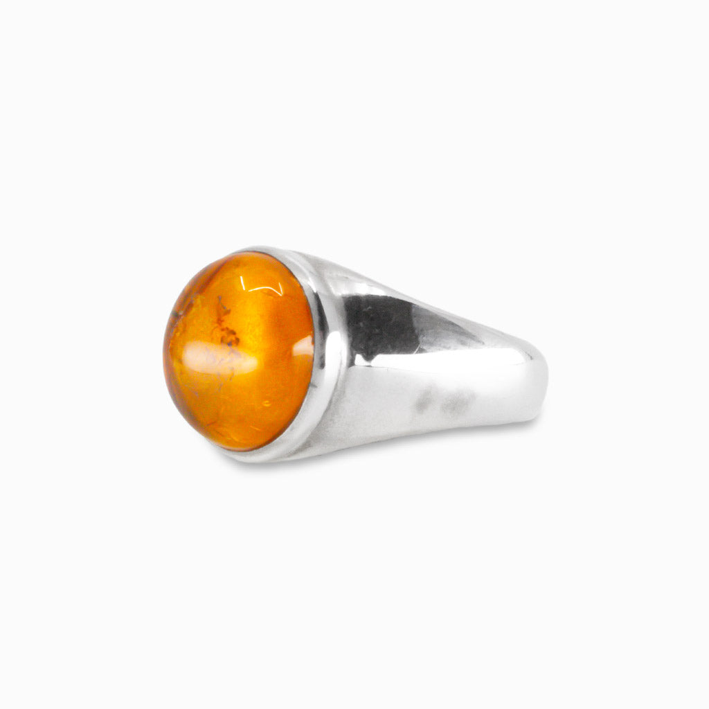 AMBER CABOCHON RING STERLING SILVER MADE IN EARTH