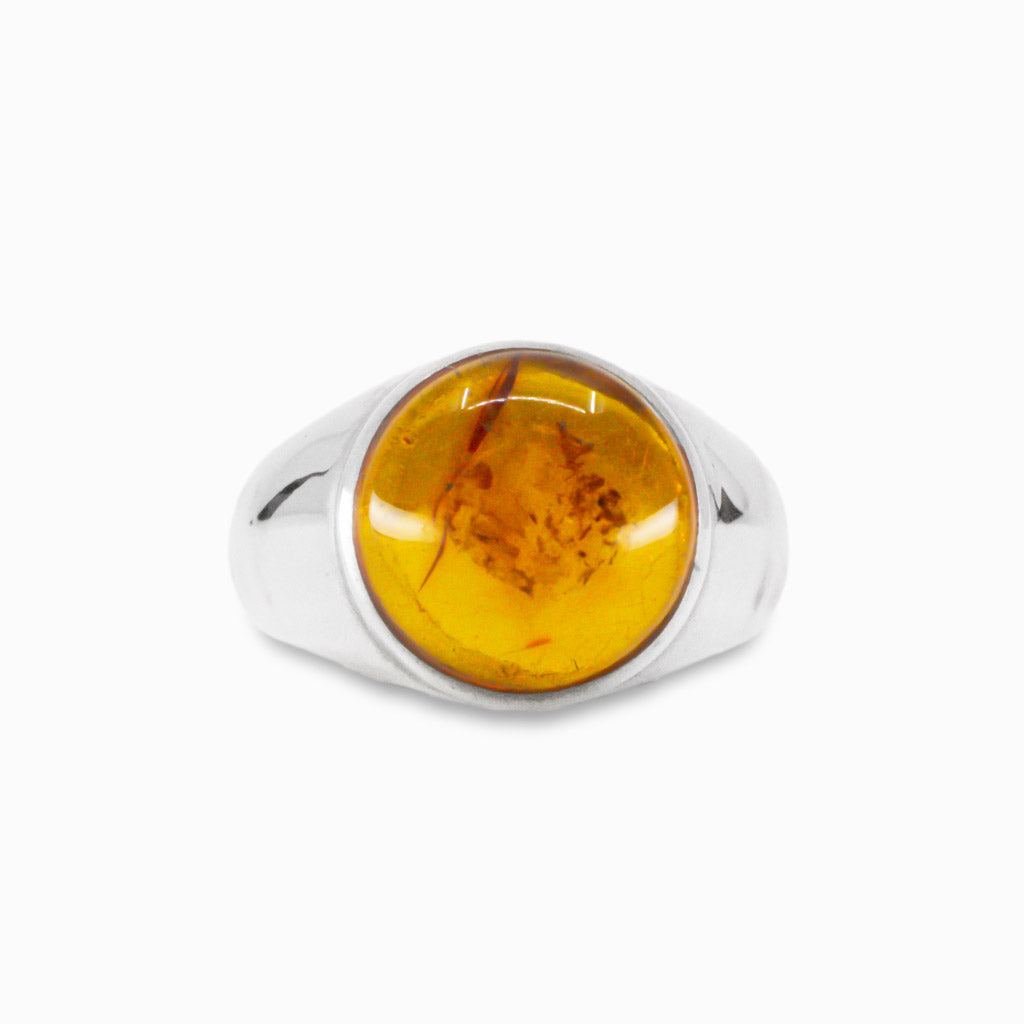 AMBER CABOCHON RING STERLING SILVER MADE IN EARTH