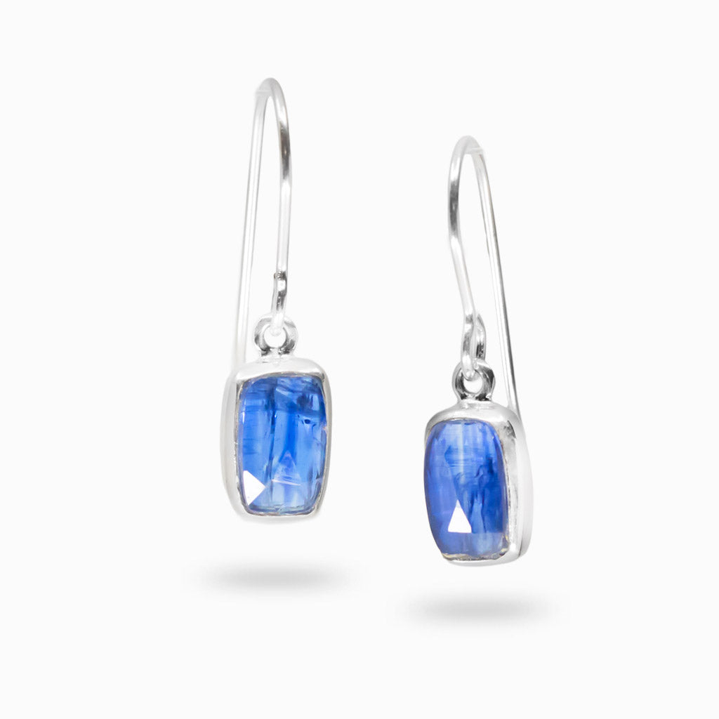 FACETED BLUE KYANITE RECTANGLE DROP EARRINGS STERLING SILVER