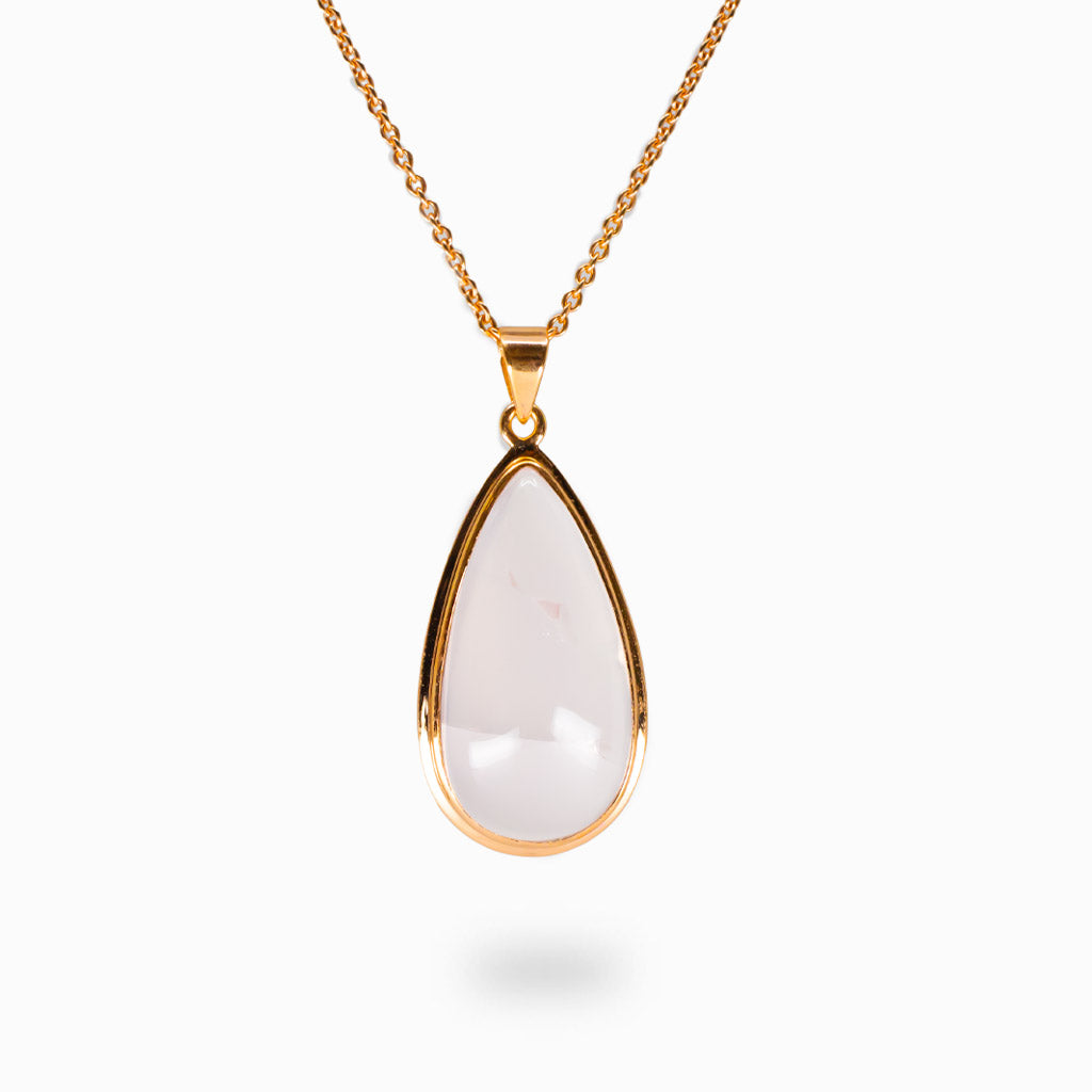 CABOCHON ROSE QUARTZ ROSE GOLD VERMEIL NECKLACE