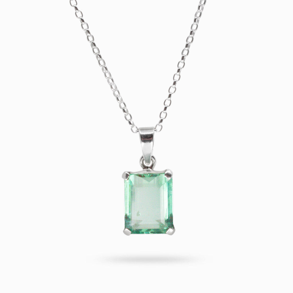FACETED FLUORITE RECTANGLE CLAW SETTING NECKLACE STERLING SILVER | MADE IN EARTH