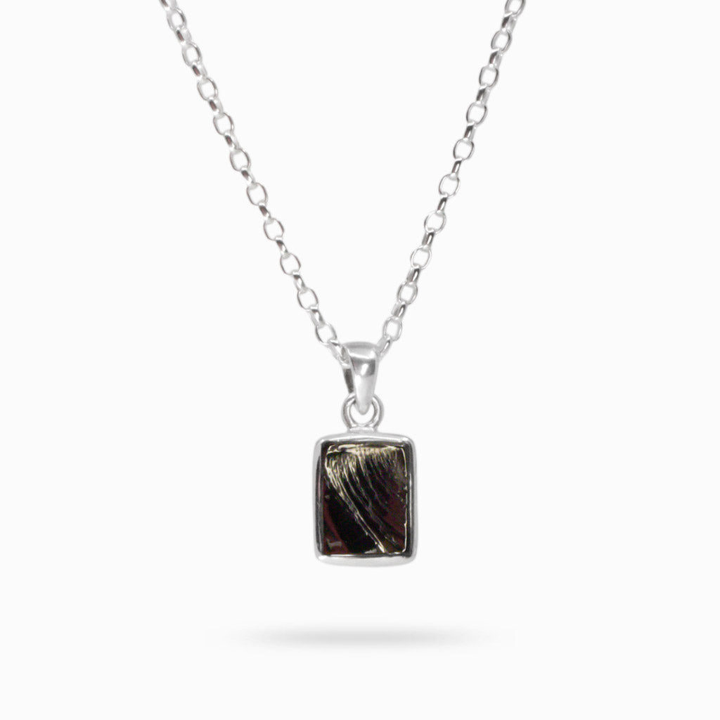 RAW SHUNGITE RECTANGLE BEZEL NECKLACE STERLING SILVER | MADE IN EARTH