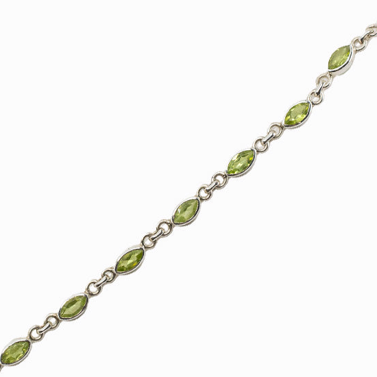 Marquise-cut Peridot bracelet in sterling silver with green gemstones.