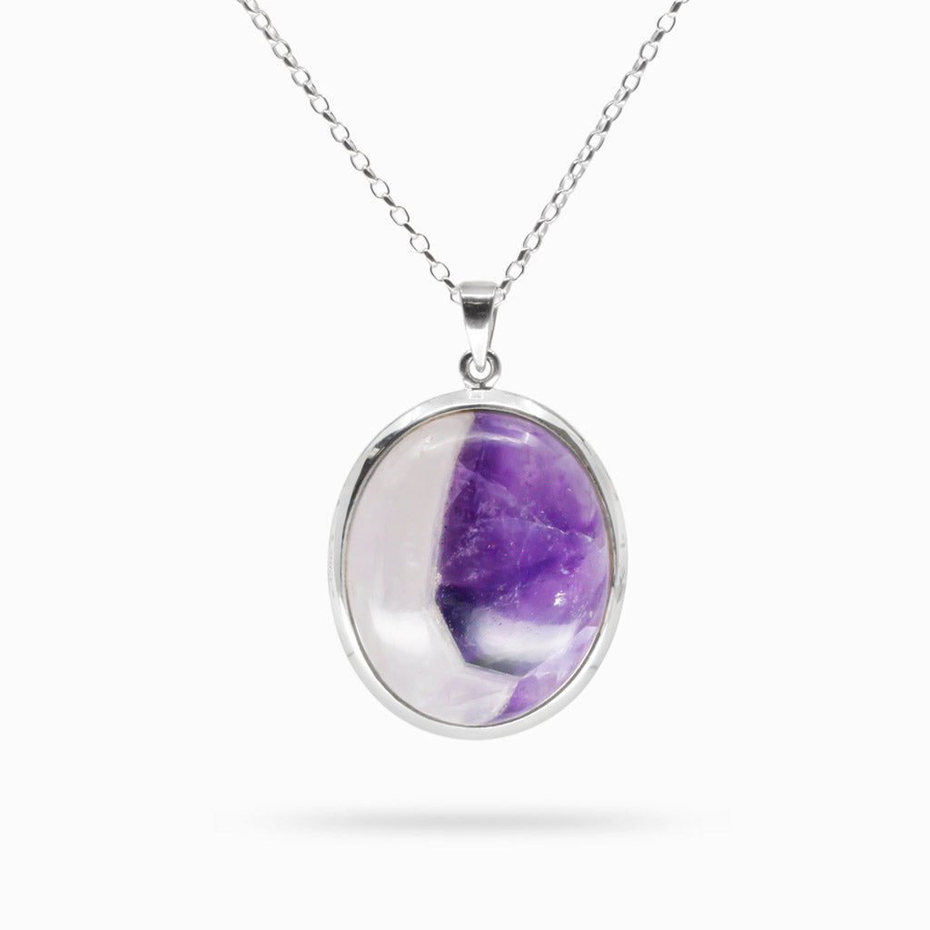 CABOCHON CHEVRON AMETHYST BEZEL NECKLACE STERLING SILVER | MADE IN EARTH