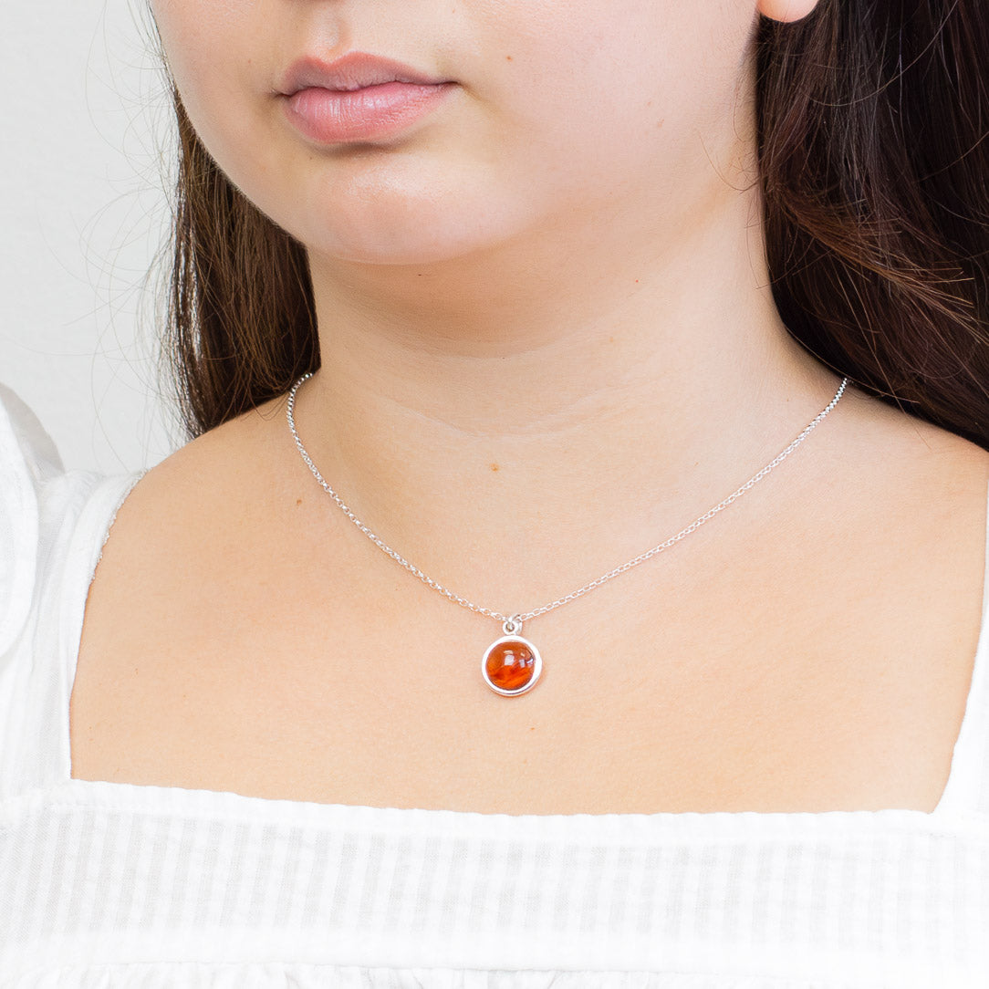 ROUND CABOCHON AMBER NECKLACE STERLING SILVER MADE IN EARTH