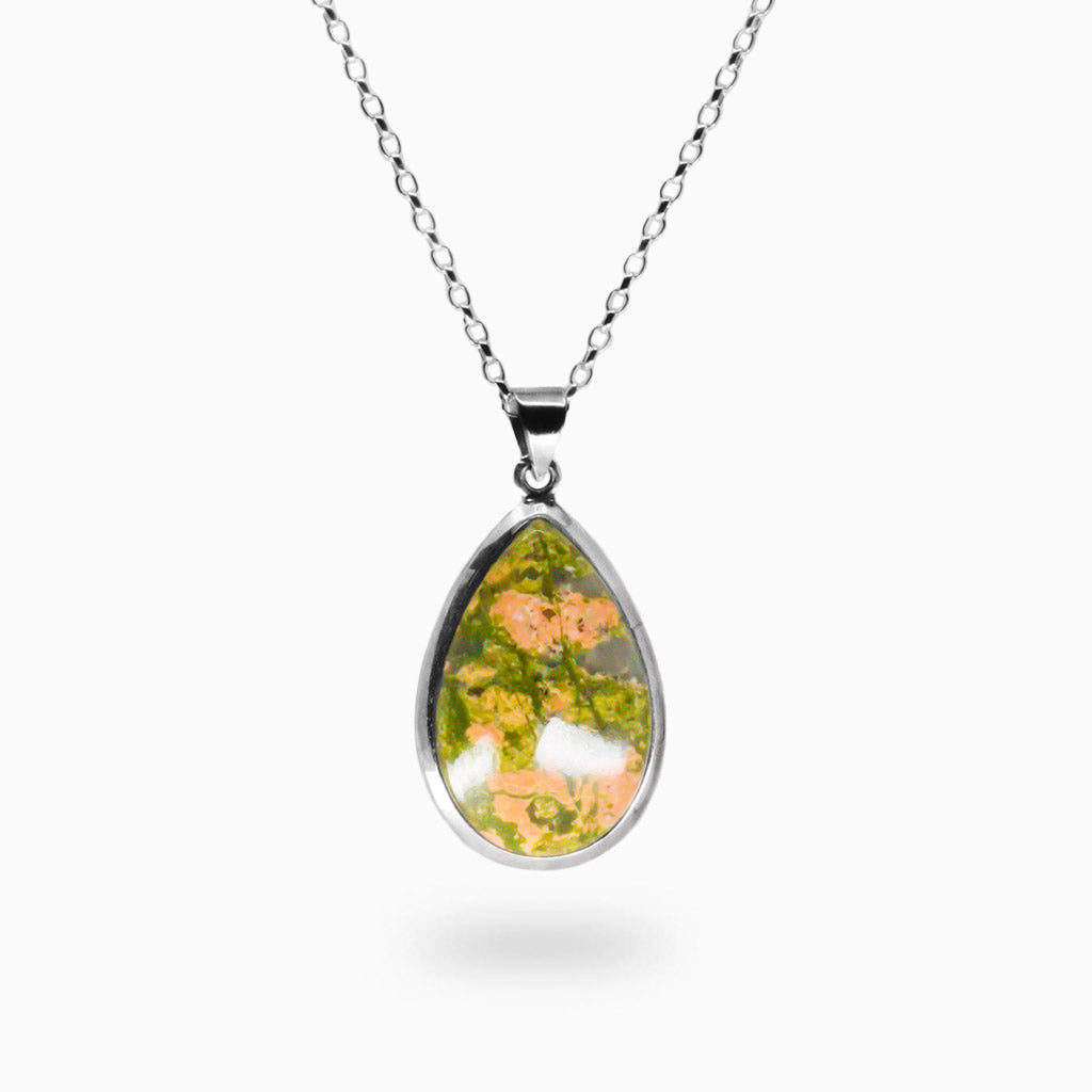 CABOCHON UNAKITE TEAR NECKLACE