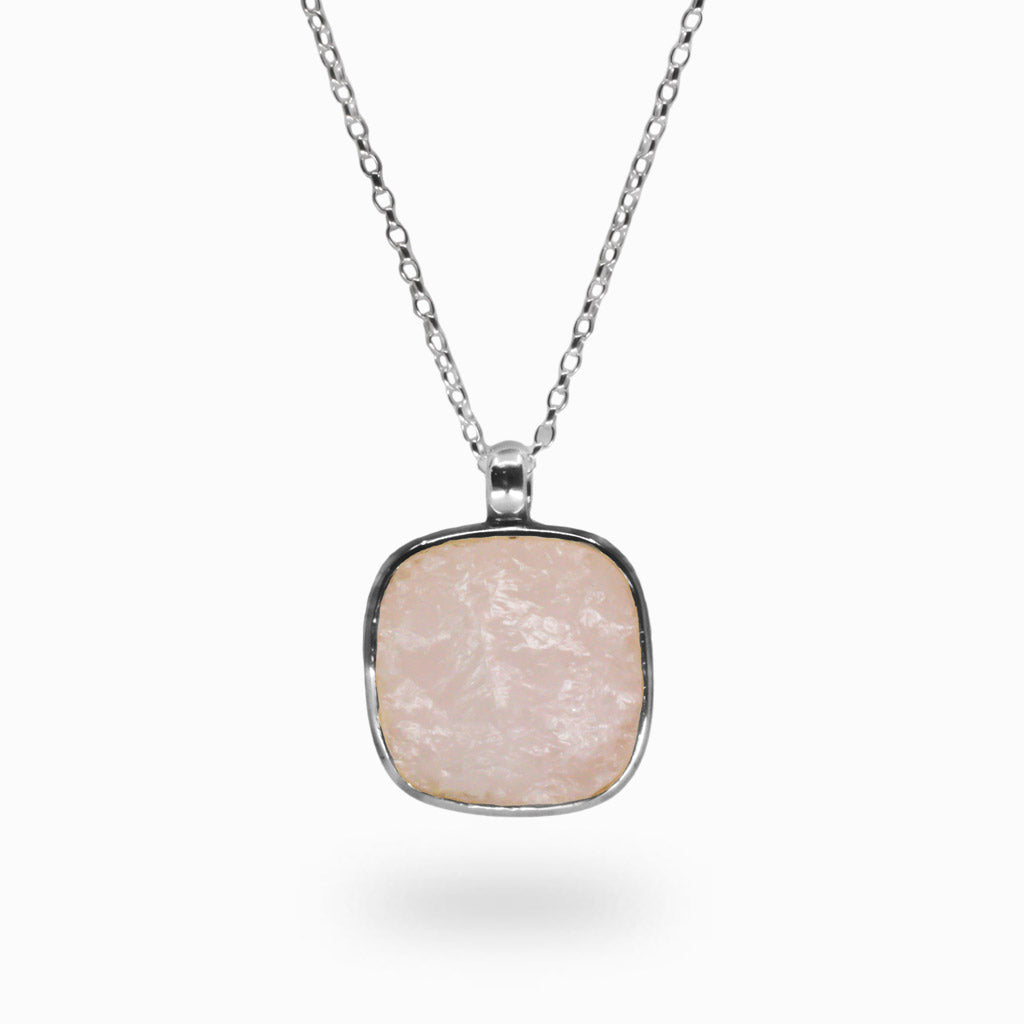 RAW ROSE QUARTZ NECKLACE IN STERLING SILVER