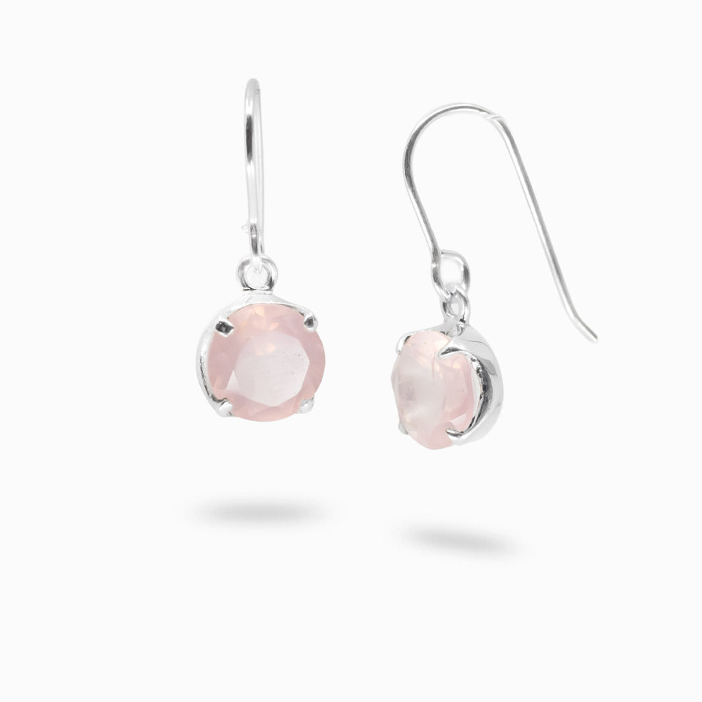 Faceted rose quartz drop earrings in sterling silver