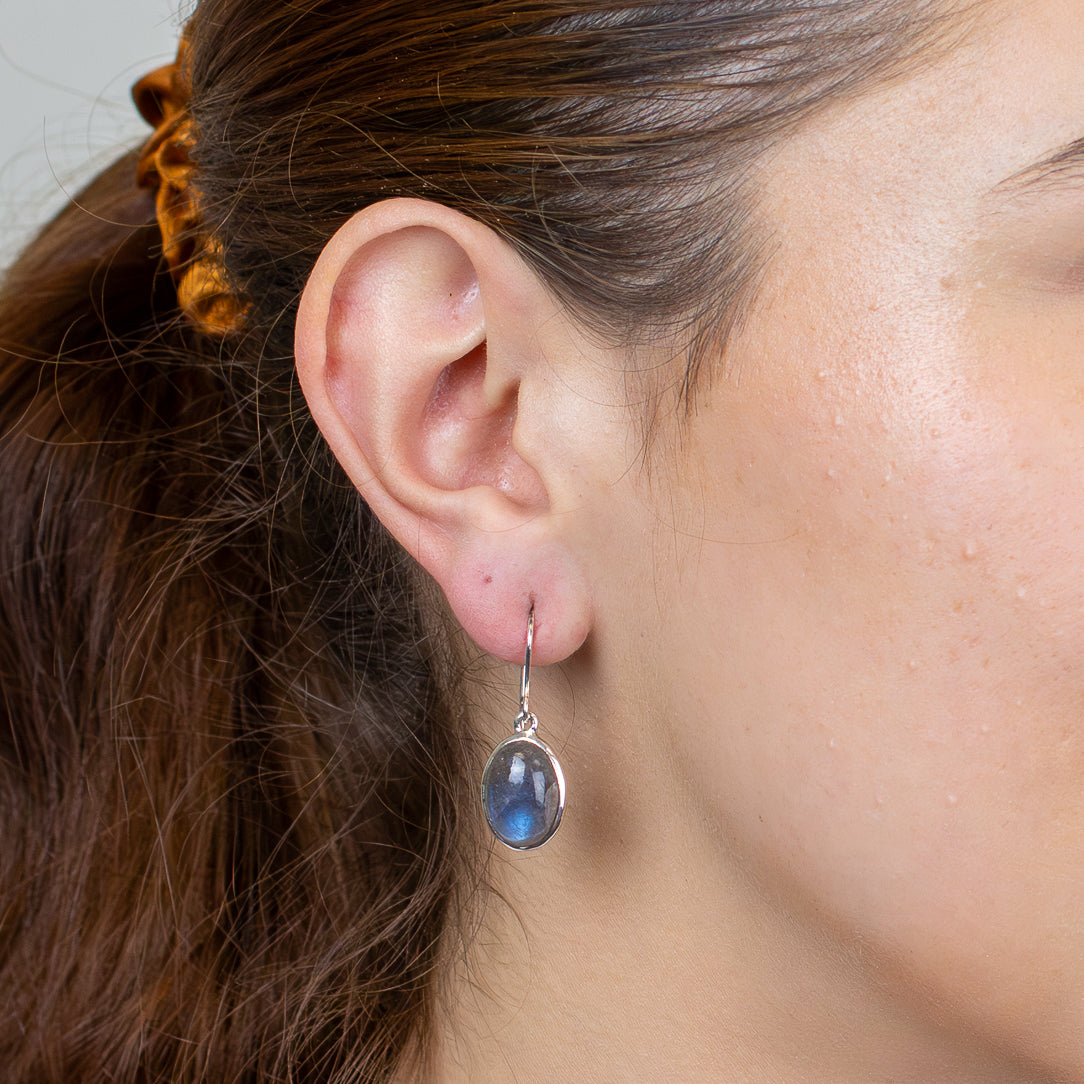 Cabochon labradorite drop earrings in sterling silver
