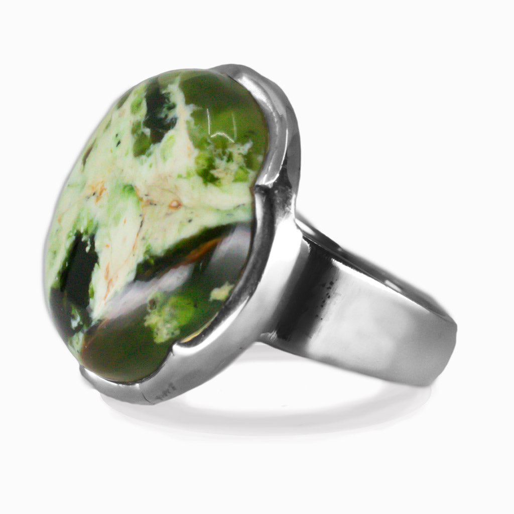 ROUND CABOCHON CHROME CHALCEDONY RING | MADE IN EARTH