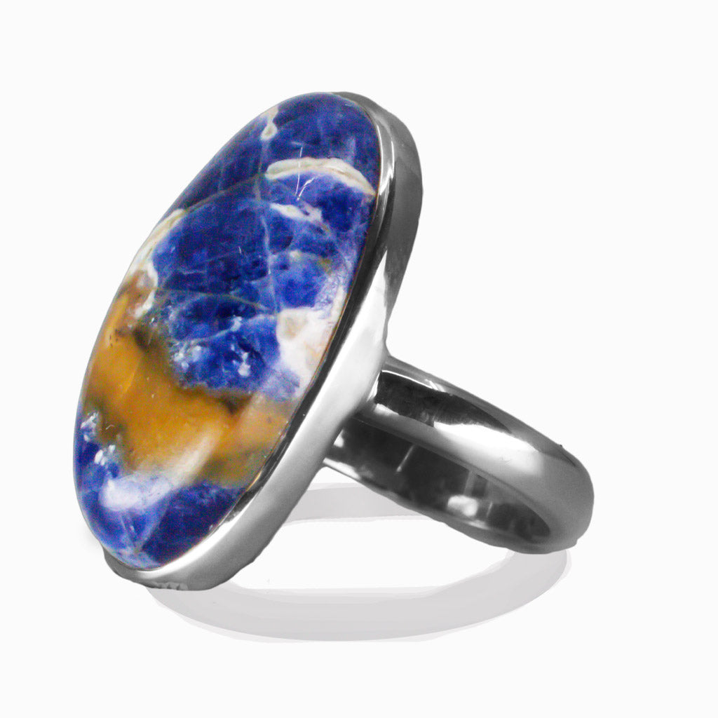 CABOCHON OVAL SODALITE BEZEL STERLING SILVER RING | MADE IN EARTH