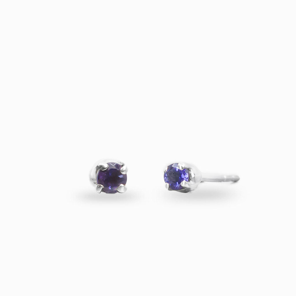 Faceted round iolite stud earrings in sterling silver