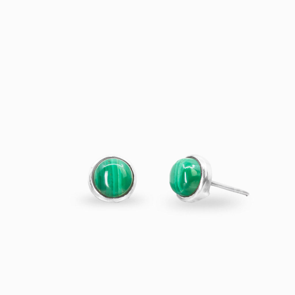 Round malachite stud earrings in sterling silver