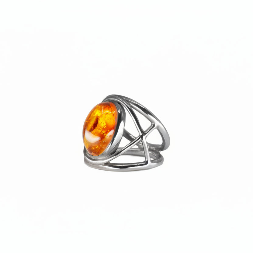 CABOCHON HALO AMBER RING STERLING SILVER | MADE IN EARTH OVAL
