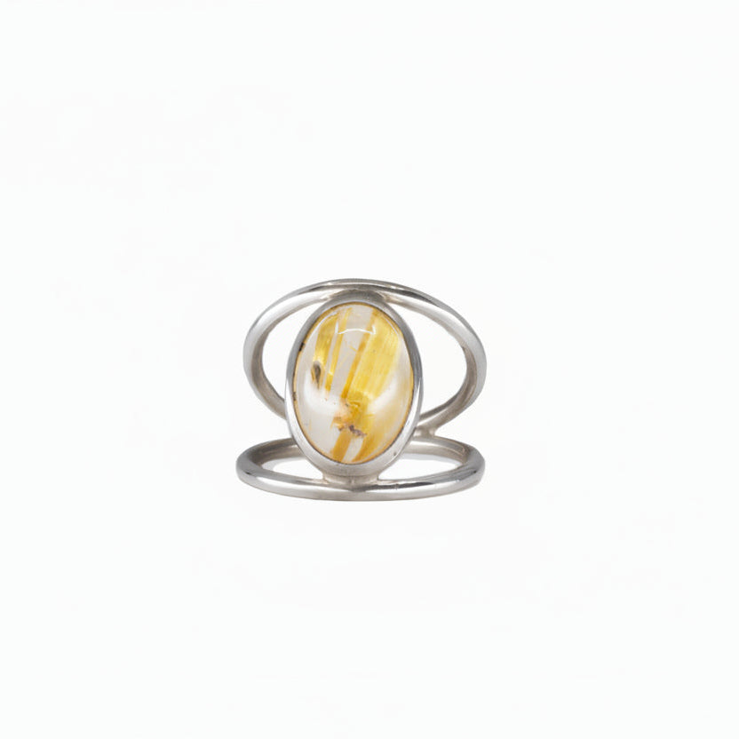 CABOCHON GOLDEN RUTILATED QUARTZ RING HALO STERLING SILVER | MADE IN EARTH