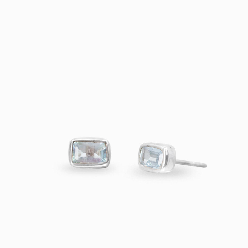 Rectangle aquamarine stud earrings in sterling silver
