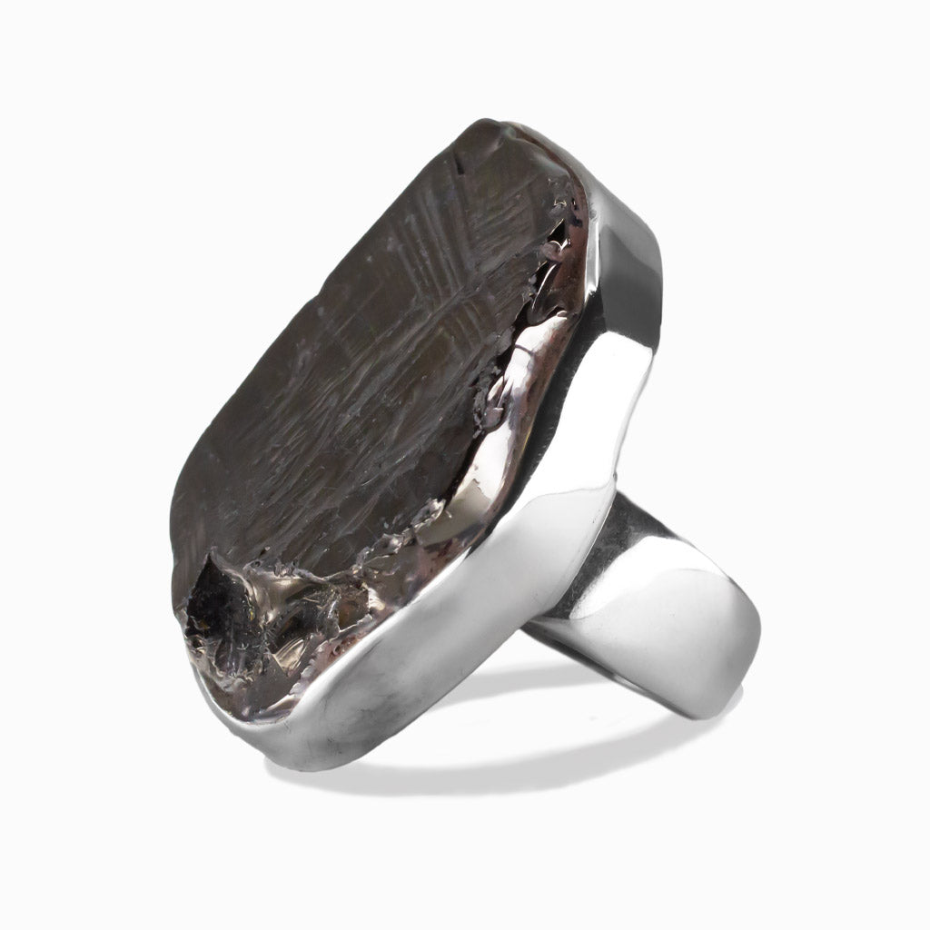 RAW SHUNGHITE LARGE STERLING SILVER RING | MADE IN EARTH