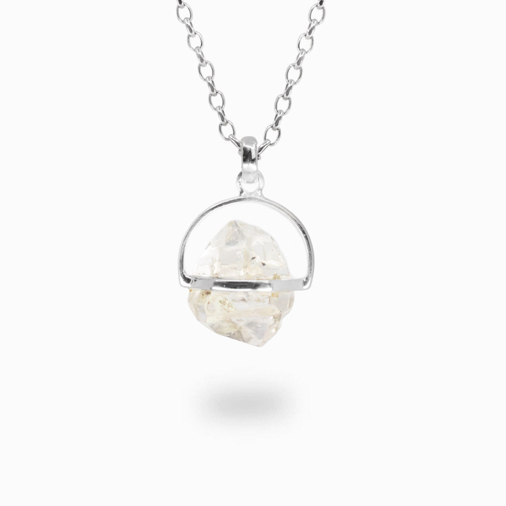 Raw Herkimer diamond halo necklace in sterling silver