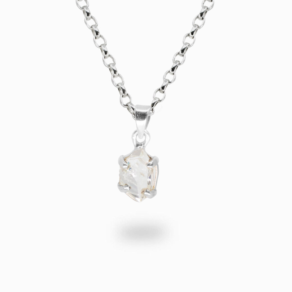 Raw Herkimer diamond claw set necklace in sterling silver