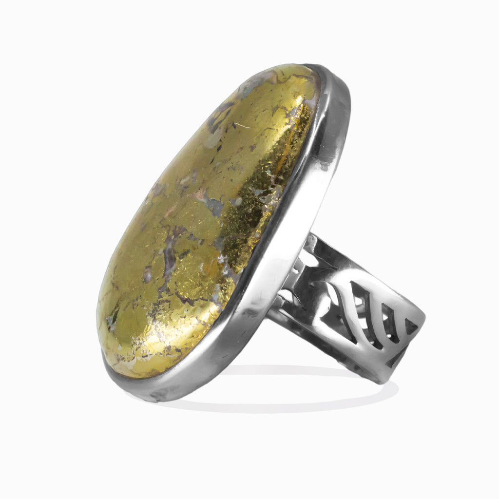 CABOCHON PYRITE ORG RING STERLING SILVER MADE IN EARTH