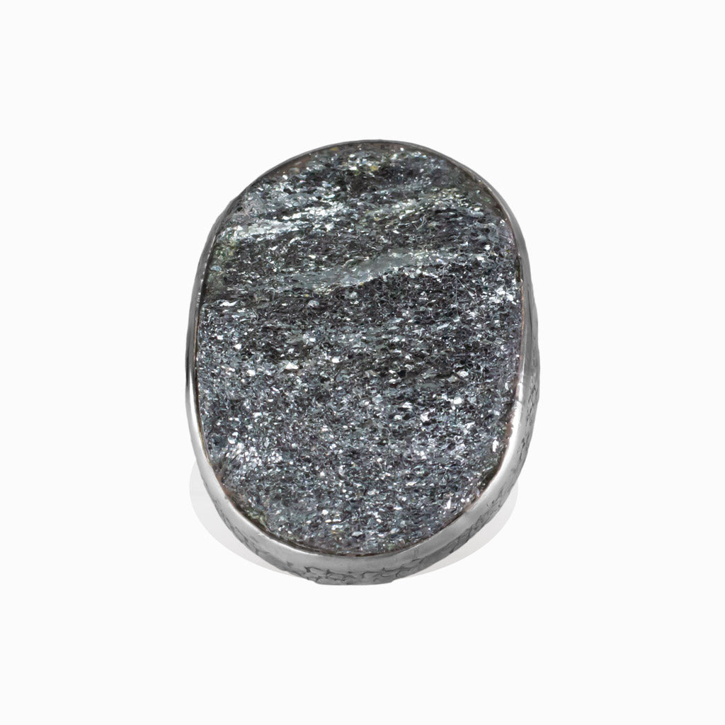 RAW SPECULAR HEMATITE OVAL BEZEL STERLING SILVER RING | MADE IN EARTH